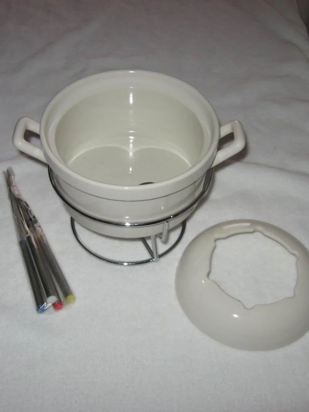 Godinger 6pc Fondue Set Porcelain Pot 4 Forks NIB